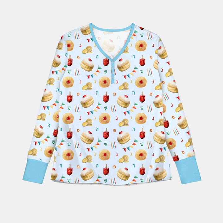Hanukkah Donuts Women Pajama Set , Hanukkah Donuts Women Pajama Set - Only Shirt / S / Blue