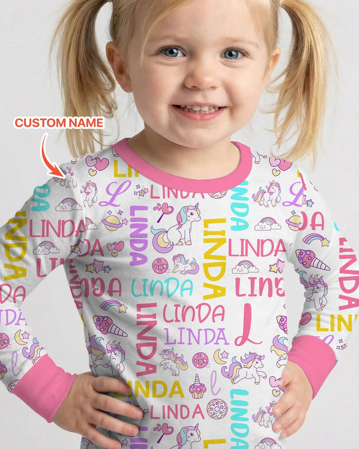 Personalized Fantasy Unicorn Word Bamboo Two Piece Long Sleeve Pajama Set
