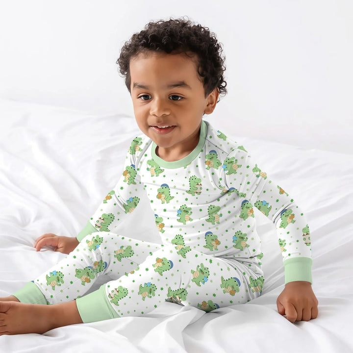 Shabbat Dinosaur Bamboo Two Piece Long Sleeve Pajama Set