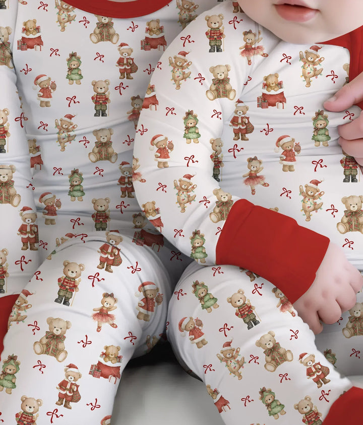 Christmas Teddy Bears Bamboo Two Piece Long Sleeve Pajama Set
