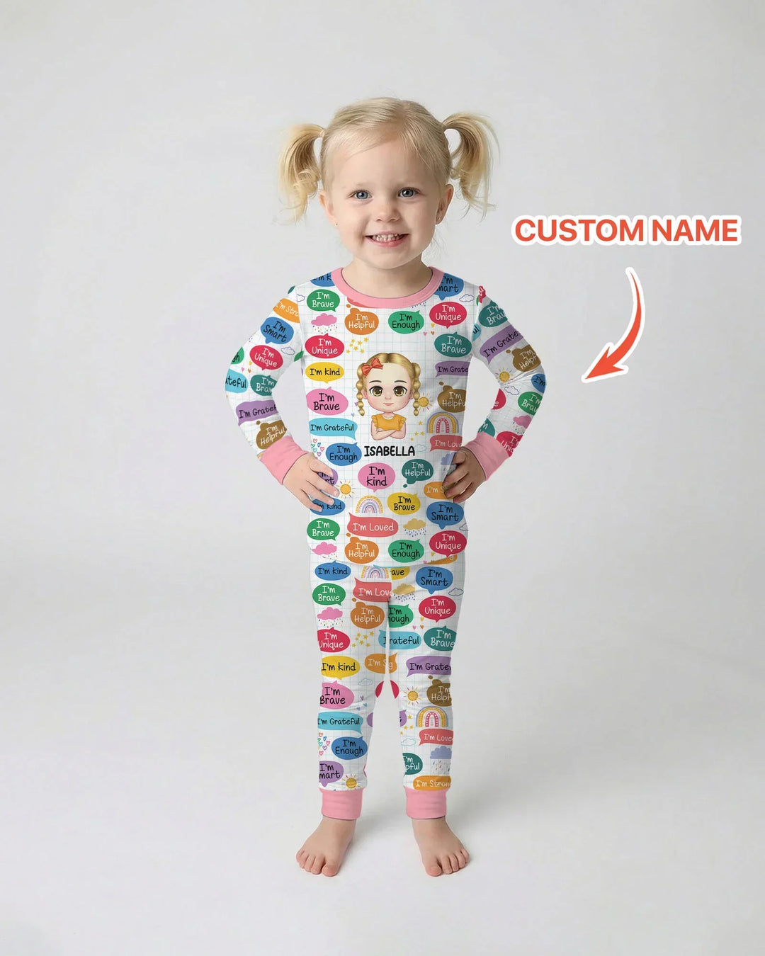 Personalized I'm Kind I'm Brave Bamboo Two Piece Long Sleeve Pajama Set