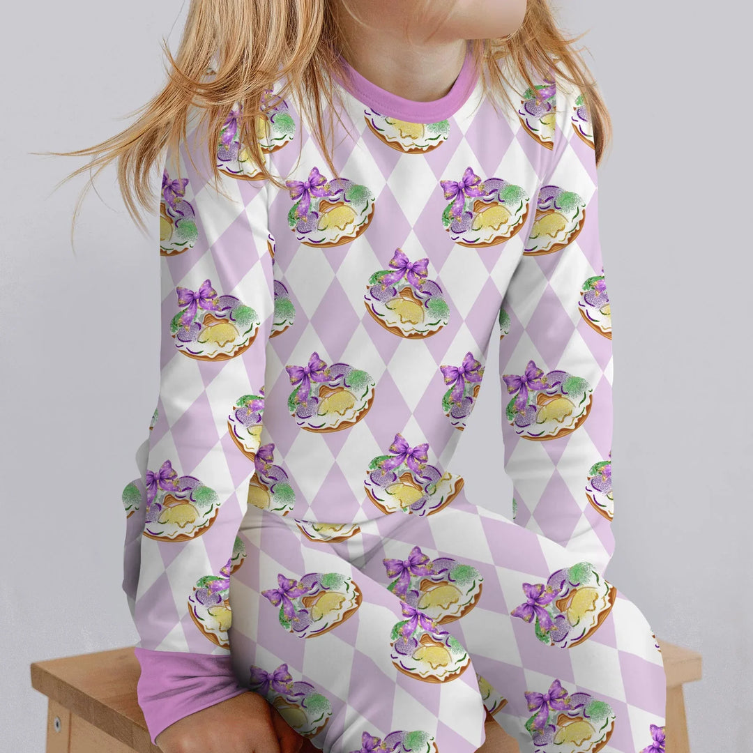 Mardi Gras Donut Bamboo Two Piece Long Sleeve Pajama Set