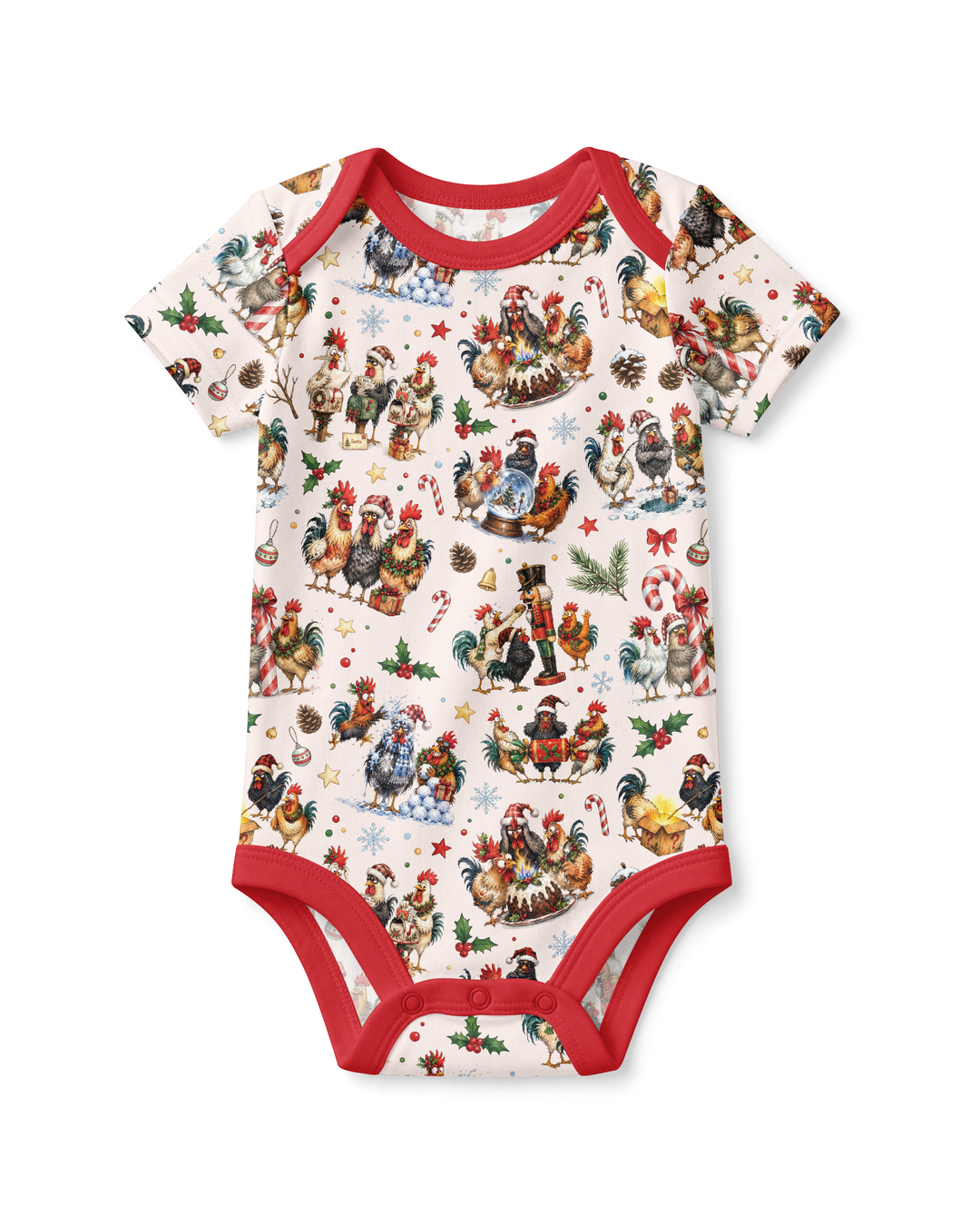 Funny Roosters On Christmas Bamboo Bodysuit
