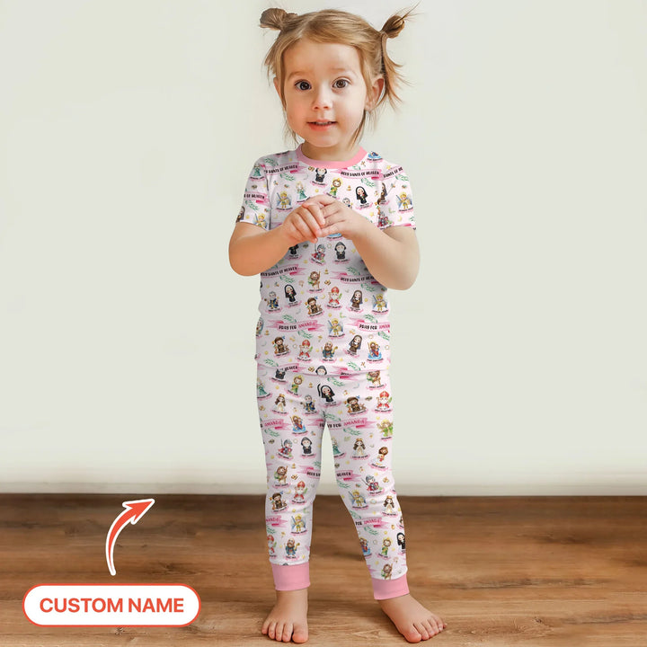 Holy Saints of Heaven Custom Name Bamboo Two Piece Short Sleeve Pajama Set