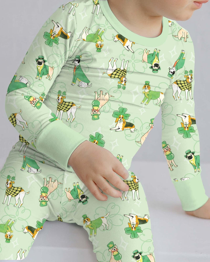 St. Patrick's Day Puppies Bamboo Two Piece Long Sleeve Pajama Set