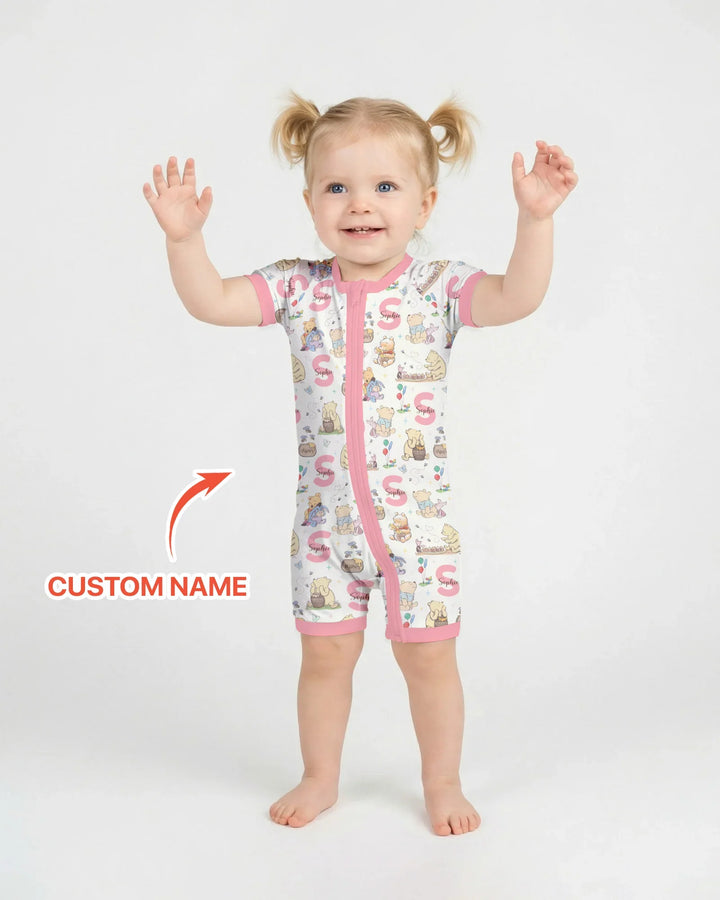 Honey Bear Monogram Bamboo Shorty Zippy