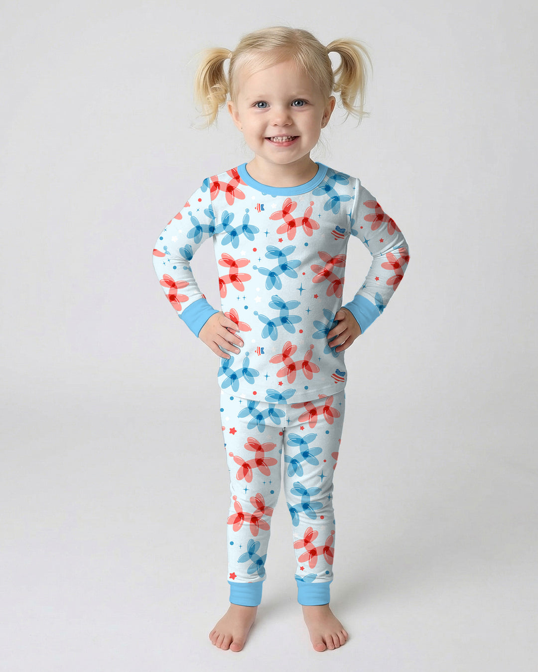 American Balloon Dog Party Bamboo Two Piece Long Sleeve Pajama Set