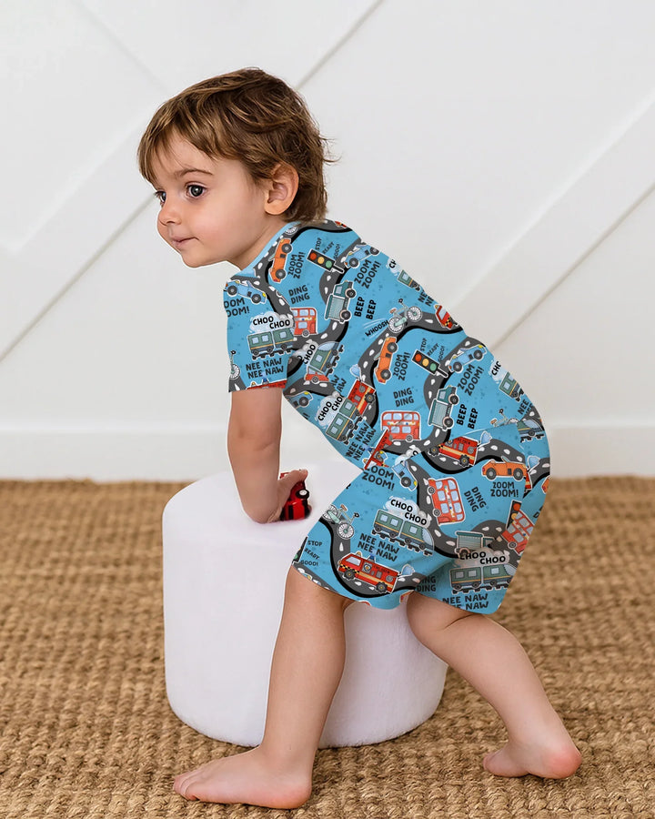 Zoom Zoom Beep Beep Bamboo Two Piece Short Sleeve Shorts Pajama Set