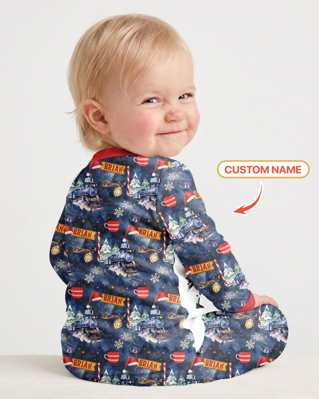 Believe North Pole Train Custom Name  Bamboo Two Piece Long Sleeve Pajama Set