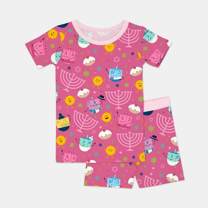 Hanukkah Little Dreidel Family Bamboo Two Piece Short Sleeve Shorts Pajama Set