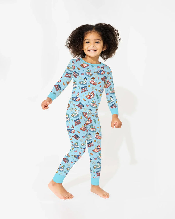 250 America Patriotic Goose Family Matching Bamboo Two Piece Long Sleeve Pajama Set