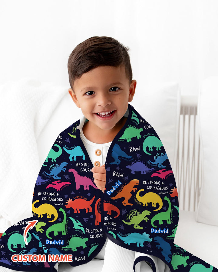 Be Strong and Courageous Dinosaur Christian Bamboo Blanket