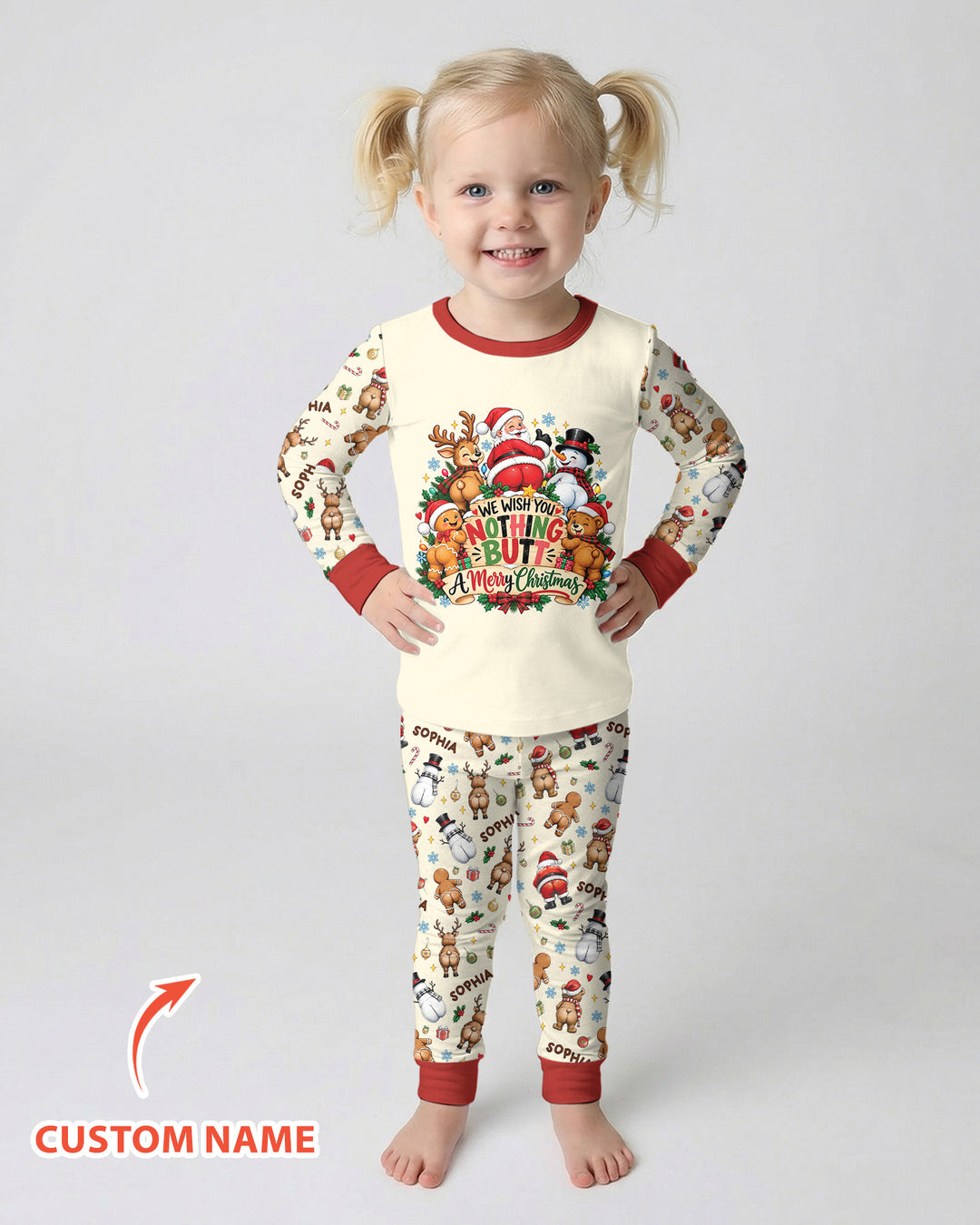 We Wish You Nothing But A Merry Christmas Custom Name Bamboo Two Piece Long Sleeve Pajama Set