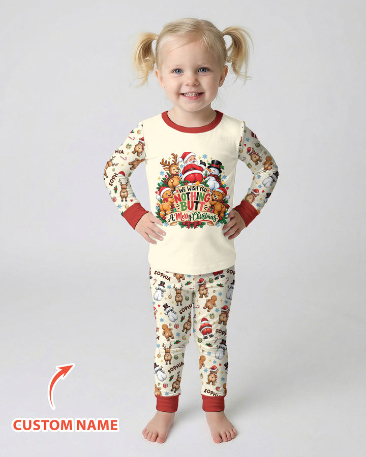 We Wish You Nothing But A Merry Christmas Custom Name Bamboo Two Piece Long Sleeve Pajama Set