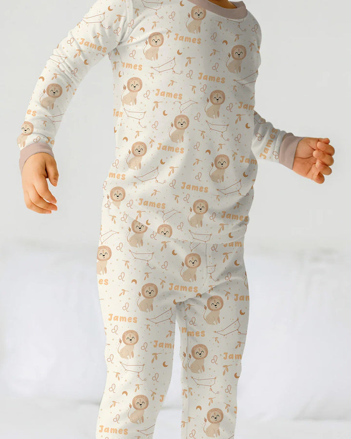 Bohemian Baby Zodiac Signs Custom Name Bamboo Two Piece Long Sleeve Pajama Set