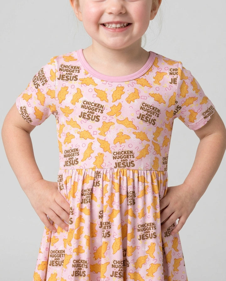 Chicken Nuggets and Jesus Family Matching Bamboo Twirl Dress