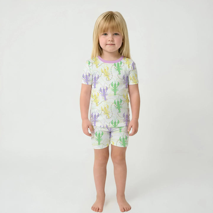 Mardi Gras Crawfish Family Matching Bamboo Two Piece Short Sleeve Shorts Pajama Set