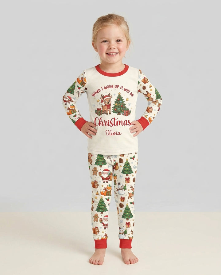 Custom Name When I Wake Up It's Will Be Christmas Bamboo Two Piece Long Sleeve Pajama Set