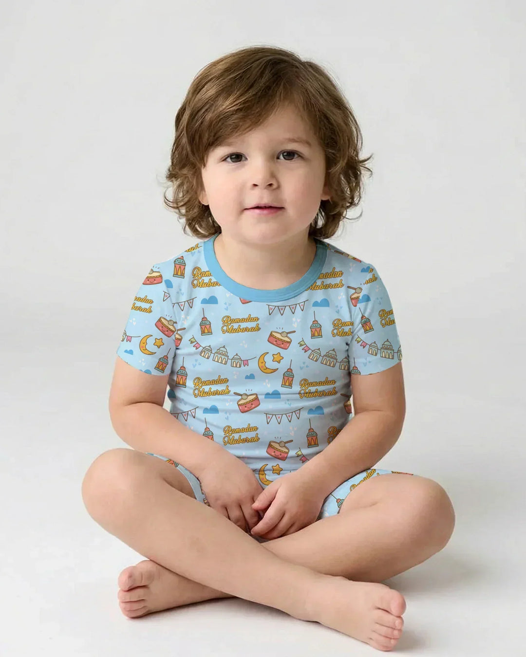 Ramadan Mubarak Bamboo Two Piece Short Sleeve Shorts Pajama Set