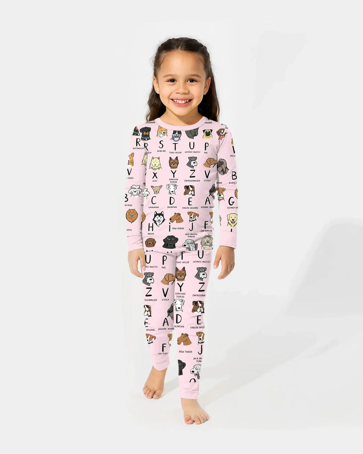 Funny Dogs Alphabet Bamboo Two Piece Long Sleeve Pajama Set