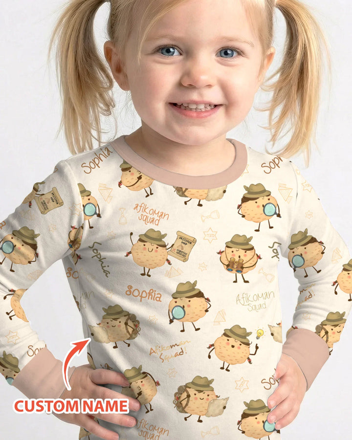 Custom Name Passover Afikoman Bamboo Two Piece Long Sleeve Pajama Set