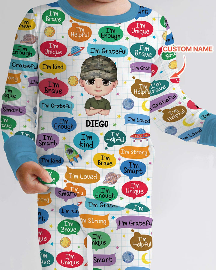 Personalized I'm Kind I'm Brave Bamboo Two Piece Long Sleeve Pajama Set