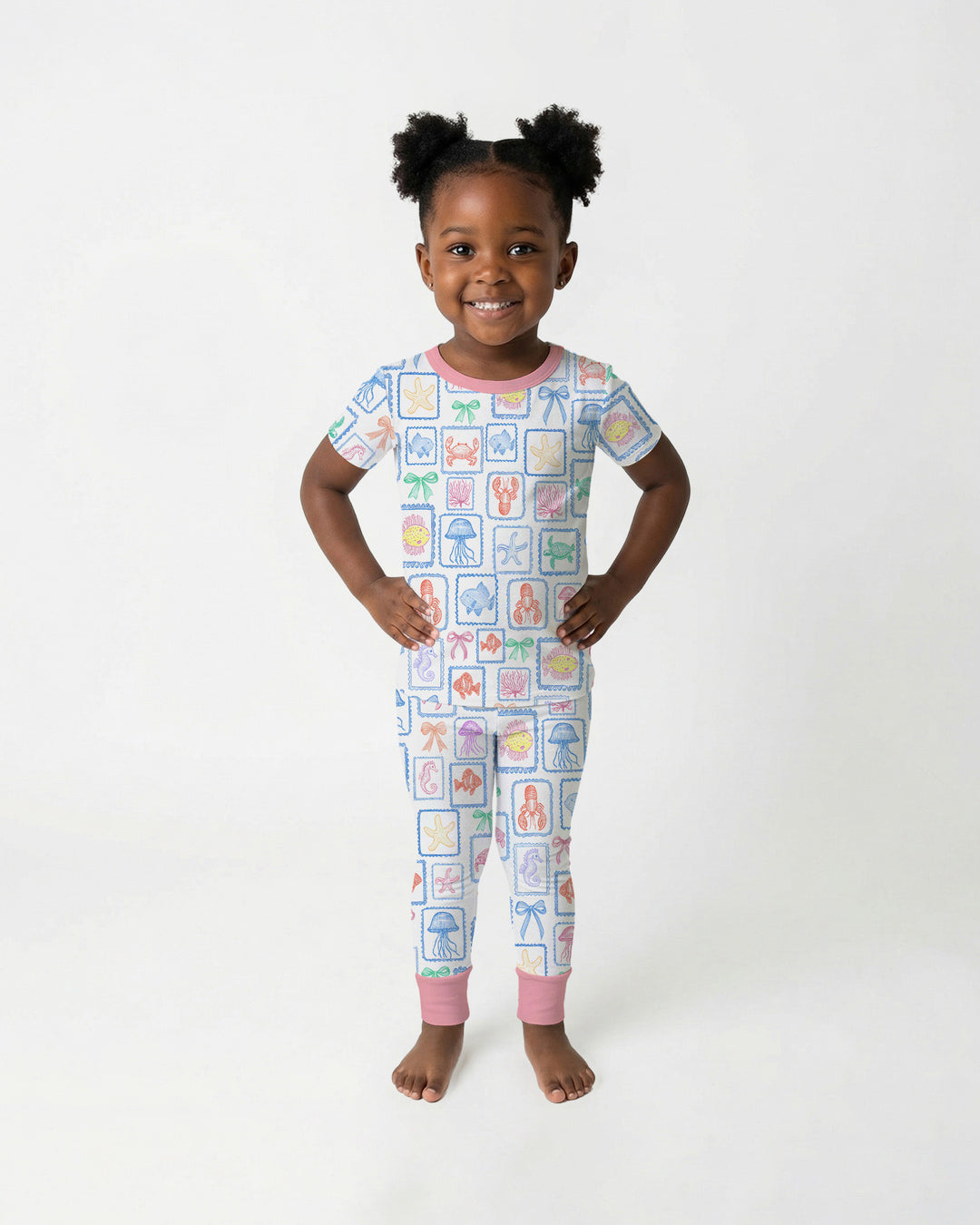 Coastal Treasures Family Matching Bamboo Two Piece Short Sleeve Pajama Set
