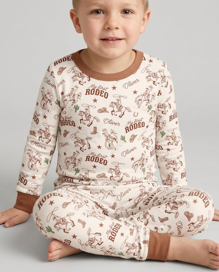 Custom Name First Rodeo Family Matching Bamboo Two Piece Long Sleeve Pajama Set