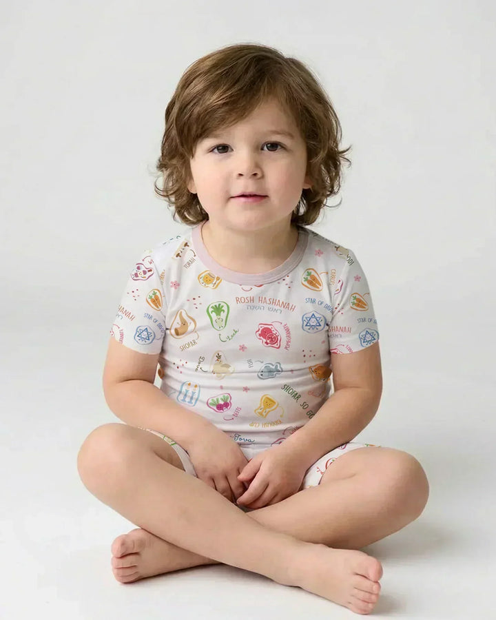 Happy Rosh Hashanah Bamboo Two Piece Short Sleeve Shorts Pajama Set