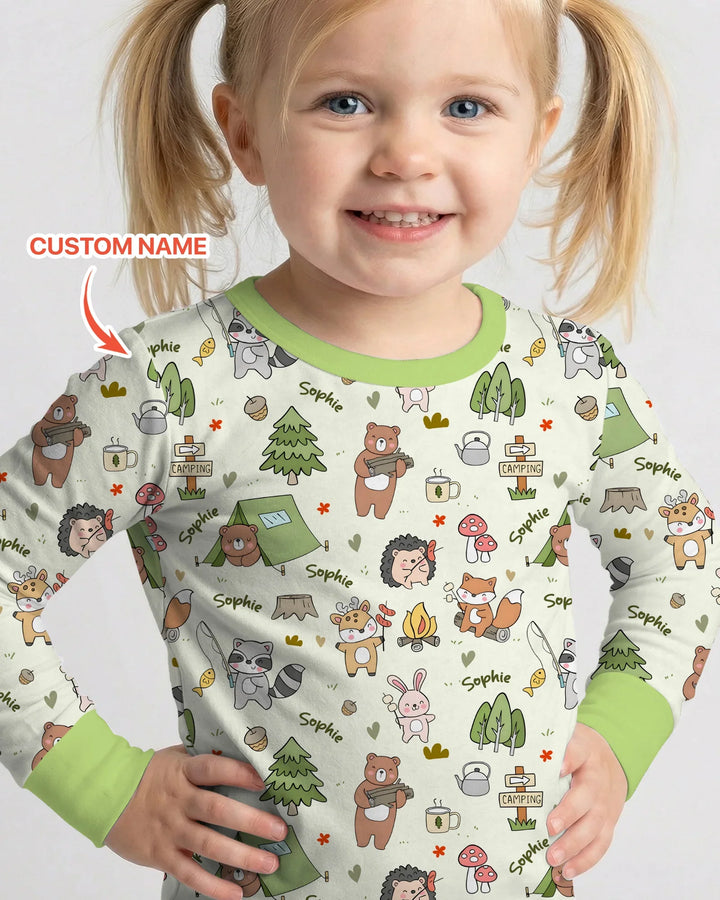 Little Camp Buddies Custom Name Bamboo Two Piece Long Sleeve Pajama Set