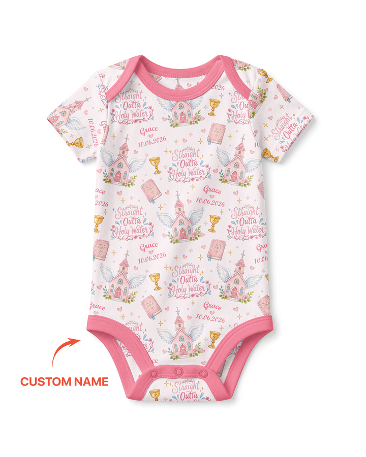 Custom Name Baptism Christening Straight Outta Holy Water Bamboo Bodysuit