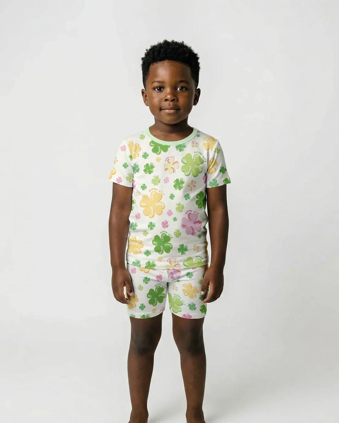 Shamrocks Print St. Patrick's Day Bamboo Two Piece Short Sleeve Shorts Pajama Set