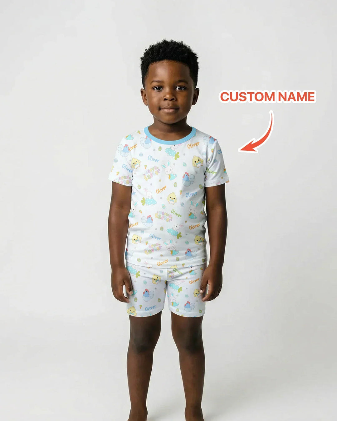 Custom name Happy Easter Bamboo Two Piece Short Sleeve Shorts Pajama Set
