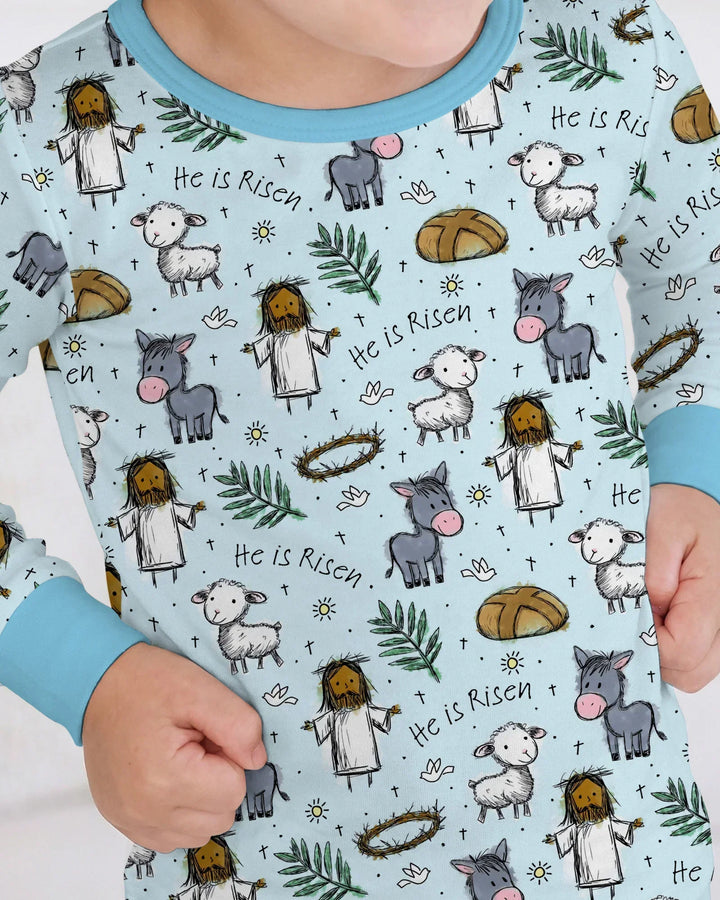 He Is Risen Easter Family Matching Bamboo Two Piece Long Sleeve Pajama Set