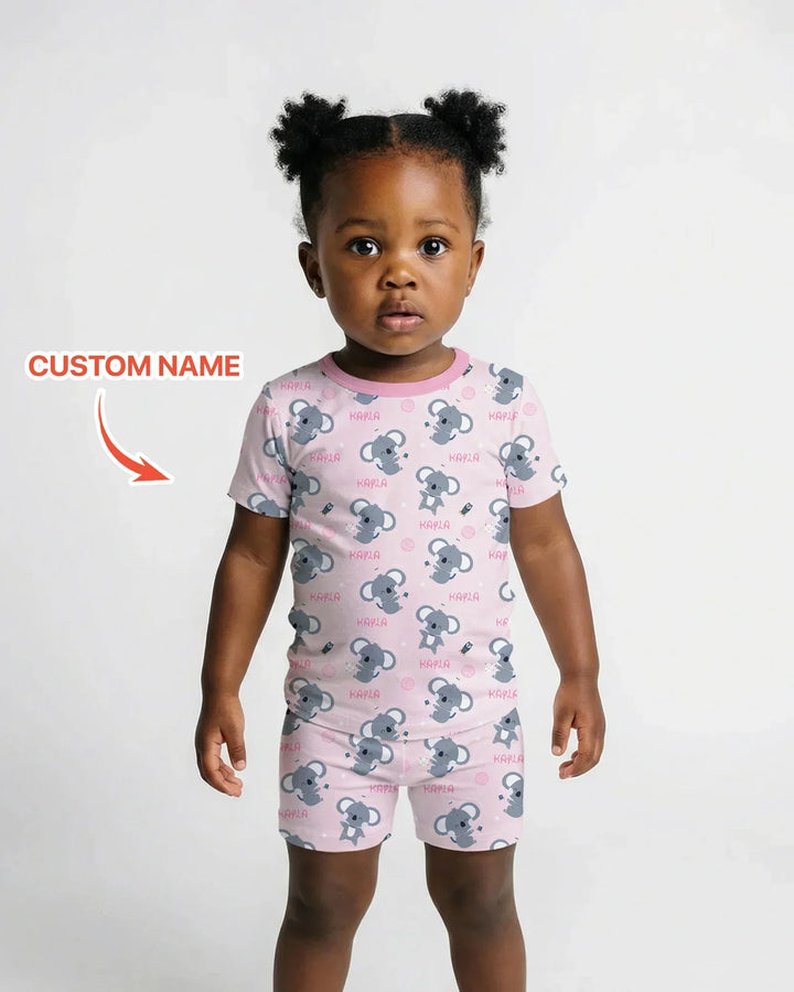 Custom Name Cosmic Koala Bamboo Two Piece Short Sleeve Shorts Pajama Set