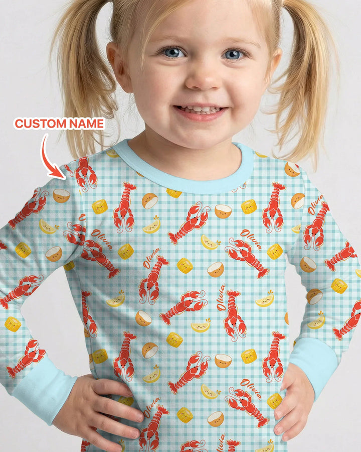 Custom Name Preppy Crawfish Season Bamboo Two Piece Long Sleeve Pajama Set