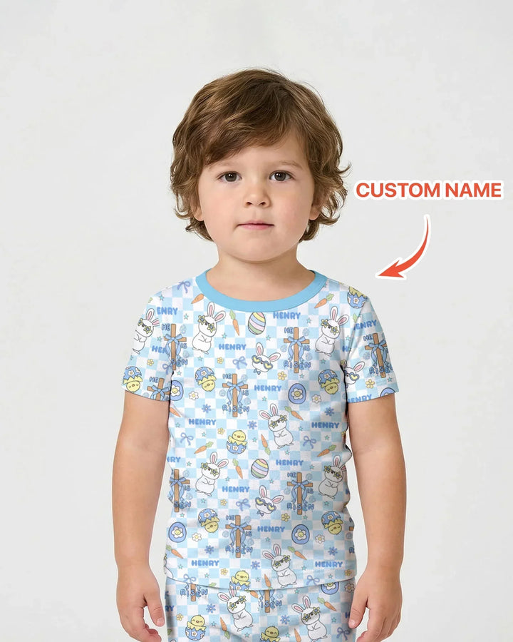 Custom Name Retro Easter Bamboo Two Piece Short Sleeve Shorts Pajama Set