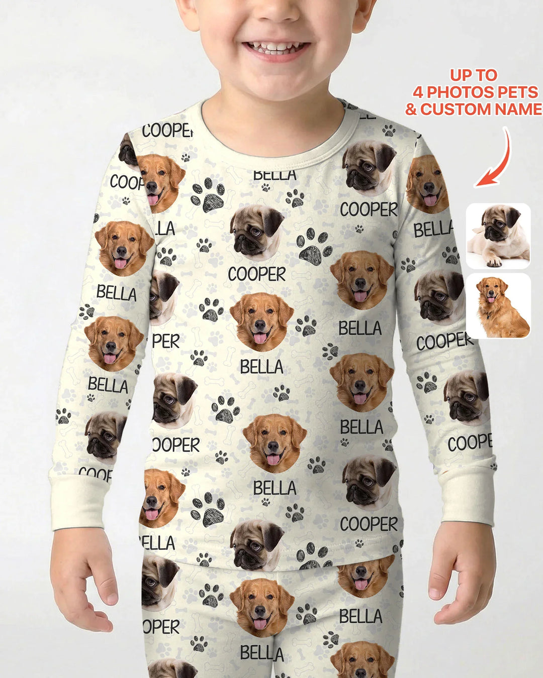 Custom Dog Photo With Paw  Bamboo Two Piece Long Sleeve Pajama Set