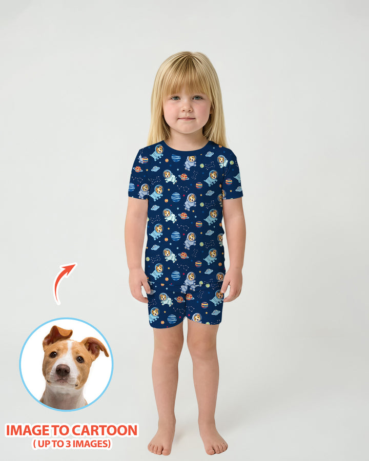 Astronaut Custom Pet Image Family Matching Bamboo Two Piece Short Sleeve Shorts Pajama Set