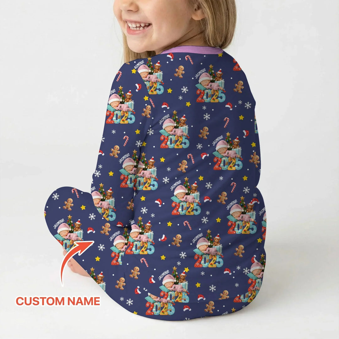 Custom Name Baby Girl's First Christmas Bamboo Two Piece Long Sleeve Pajama Set