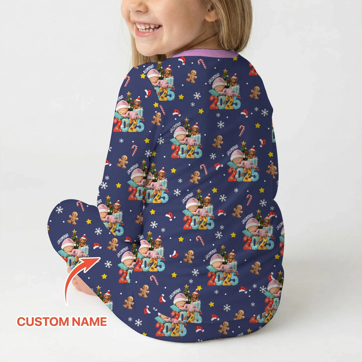 Custom Name Baby Girl's First Christmas Bamboo Two Piece Long Sleeve Pajama Set