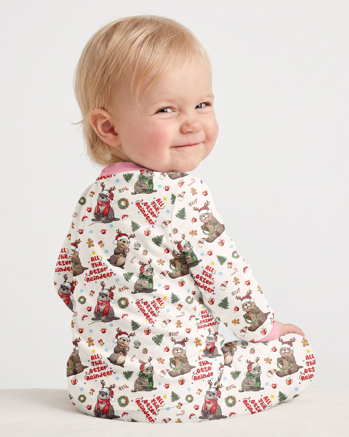 All The Otter Reindeer Bamboo Two Piece Long Sleeve Pajama Set