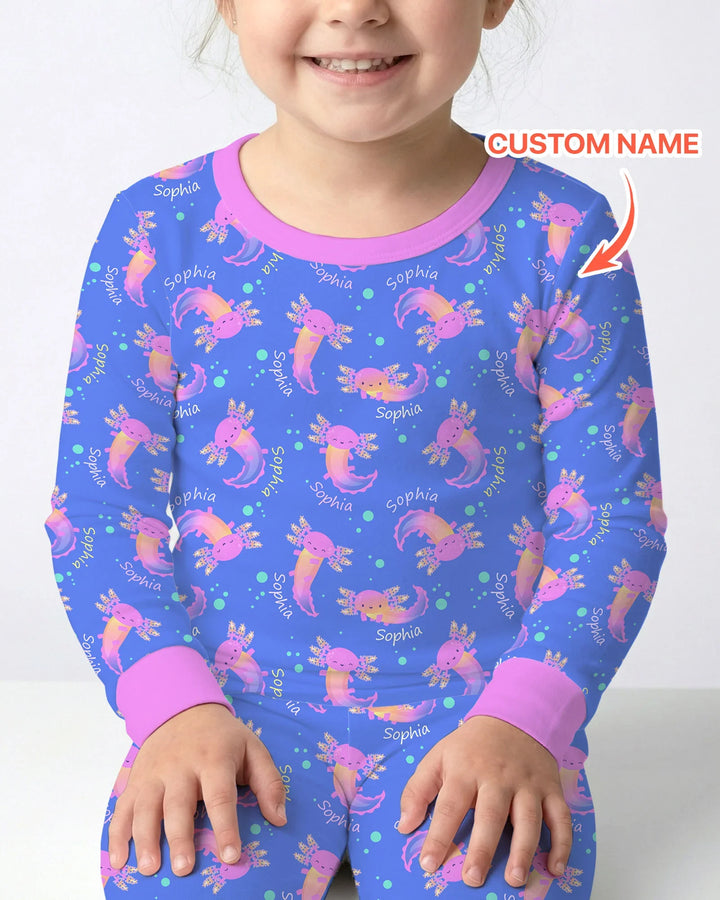 Axolotl Glow Custom Name Bamboo Two Piece Long Sleeve Pajama Set