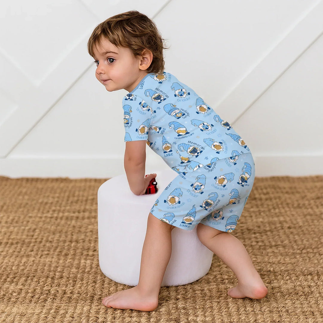 Happy Hanukkah Matching Family Two Piece Short Sleeve Shorts Pajama Set , Happy Hanukkah Matching Family Two Piece Short Sleeve Shorts Pajama Set - 12-18M / Girl