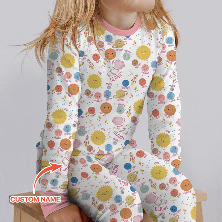 Custom Name Little's Kid into Universer Bamboo Two Piece Long Sleeve Pajama Set