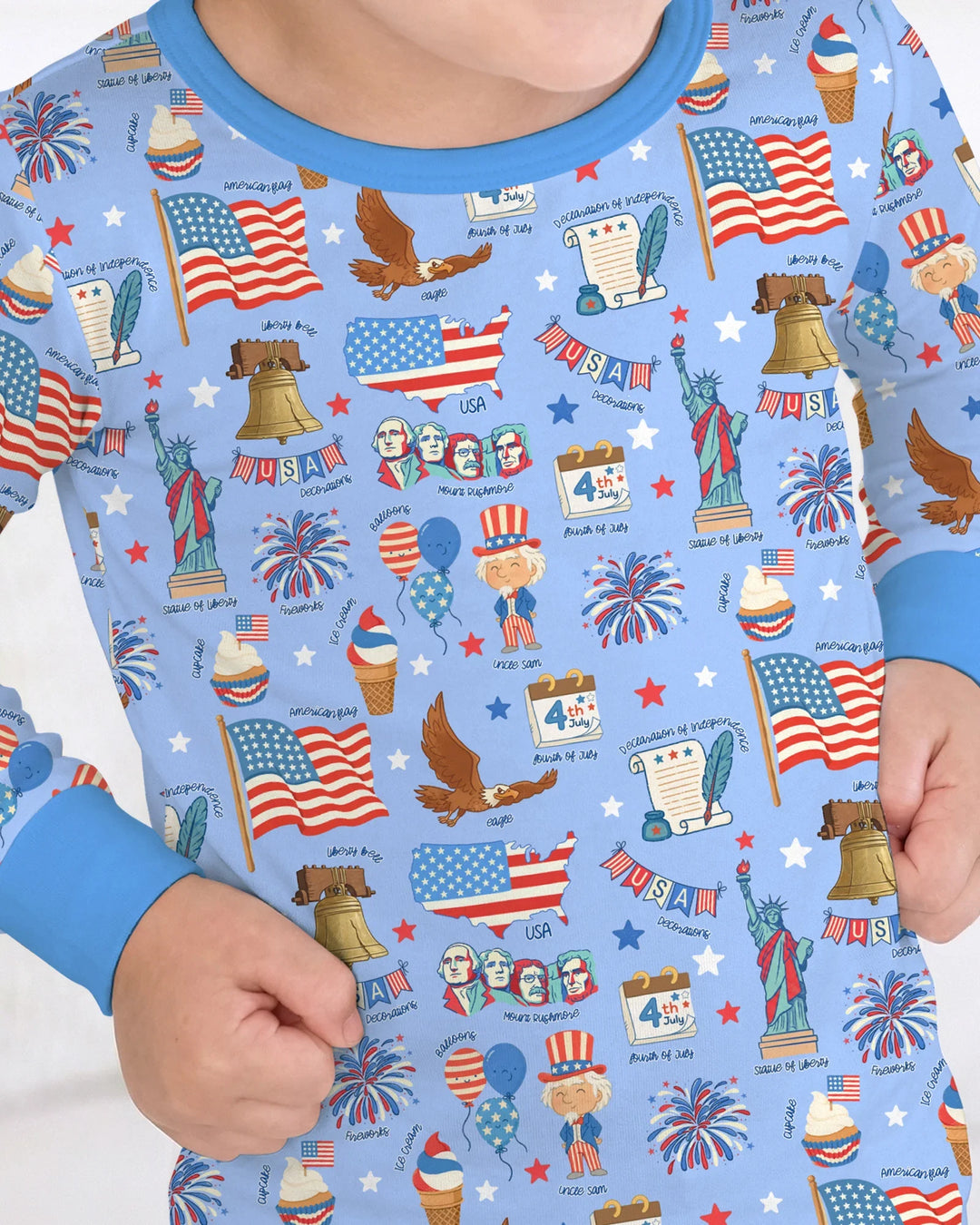 Hand Drawn Patriotic Iconic Bamboo Two Piece Long Sleeve Pajama Set