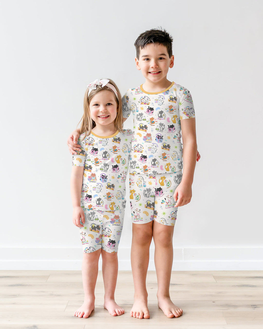 Funny Cat Love Scientist Bamboo Two Piece Short Sleeve Shorts Pajama Set