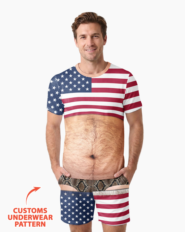 Funny Patriotic Bamboo Men Short Sleeve Short Pajama Set