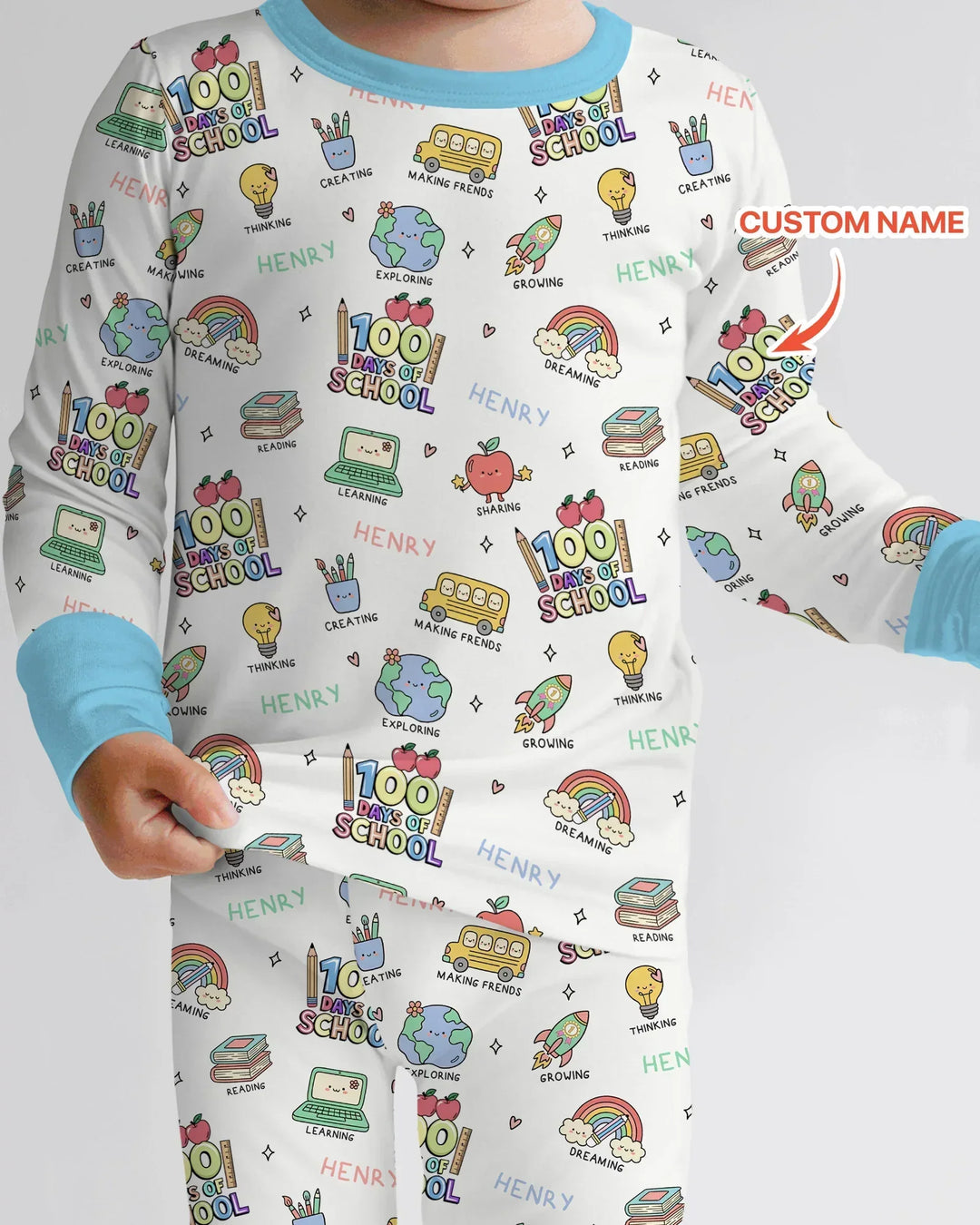 Custom Name Celebration Hundred Days Bamboo Two Piece Long Sleeve Pajama Set