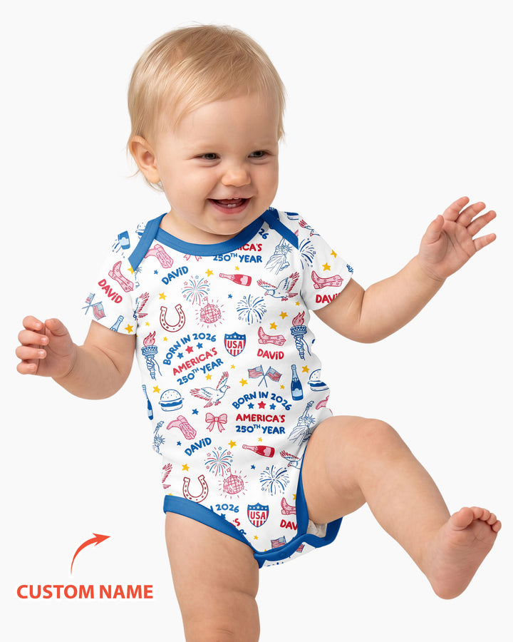 Born in 2026 America’s 250th Year Custom Name Bamboo Bodysuit